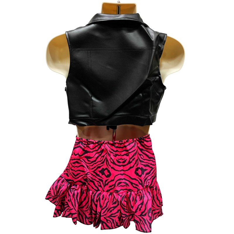 Pink 80s Rocker Costume for Adults - Size M, Includes Vest, Skirt, Leg Warmers & Gloves