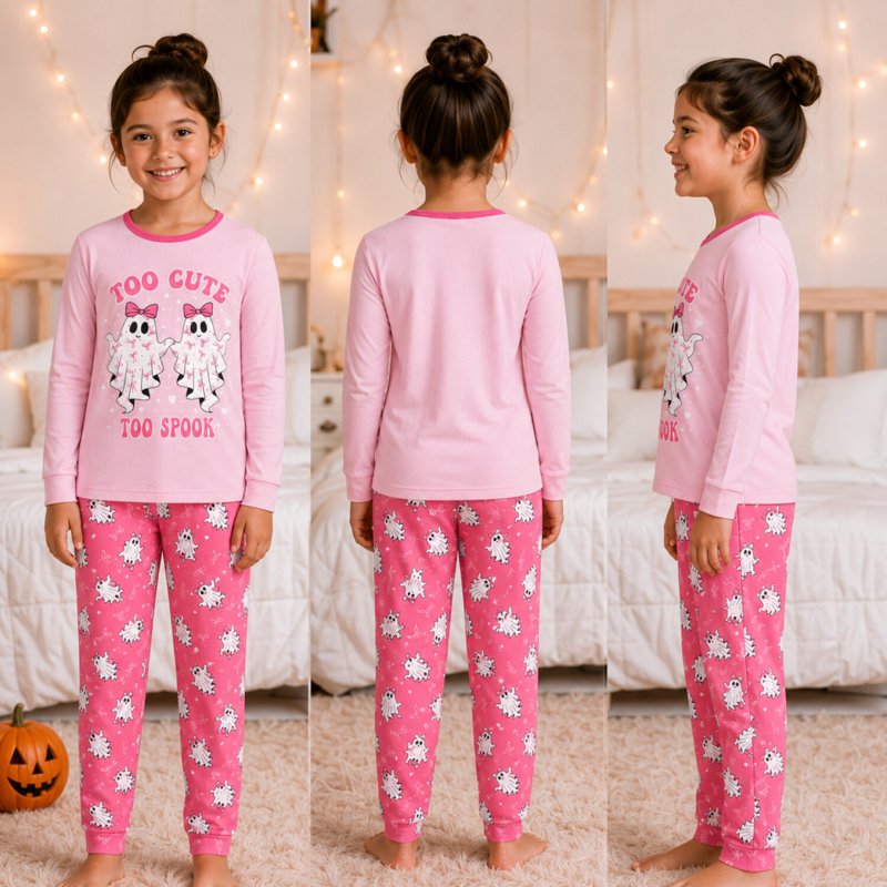 Pink Too Cute Girls Halloween Pajamas Set - 2T-12, Long Sleeve & Pants, 5-6