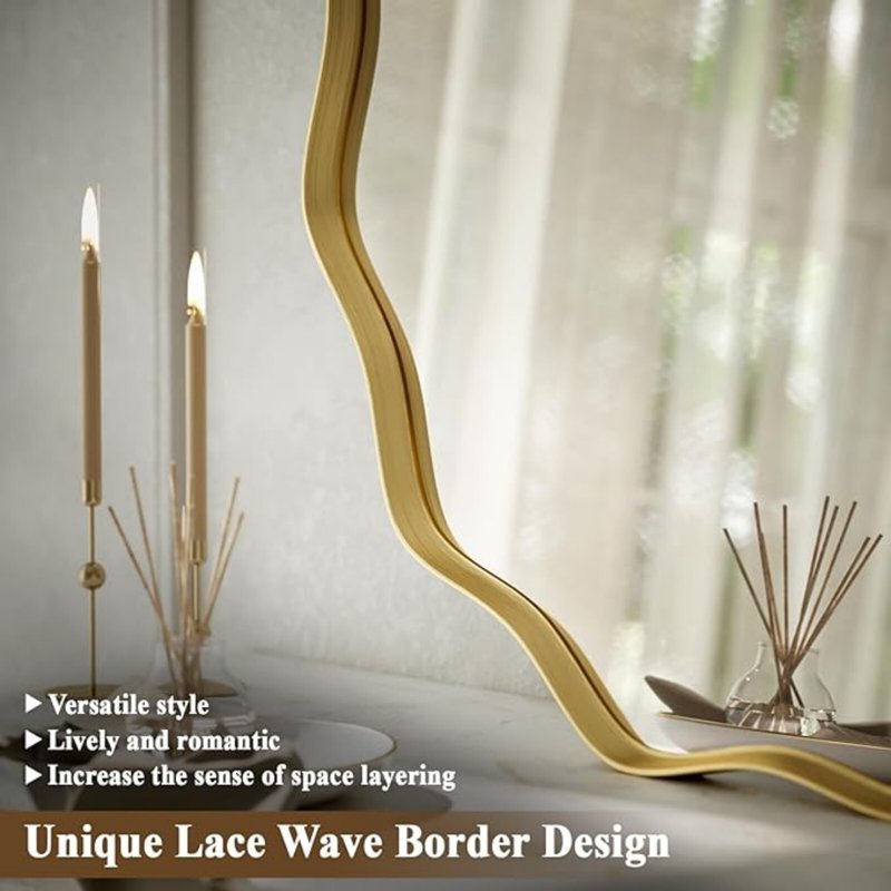 24-Inch Gold Wavy Round Bathroom Mirror Wall Mounted Vanity Mirror