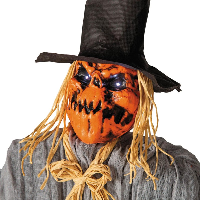 Animated Head-Turning Pumpkin Scarecrow Halloween Decoration - 5 Ft. 8"