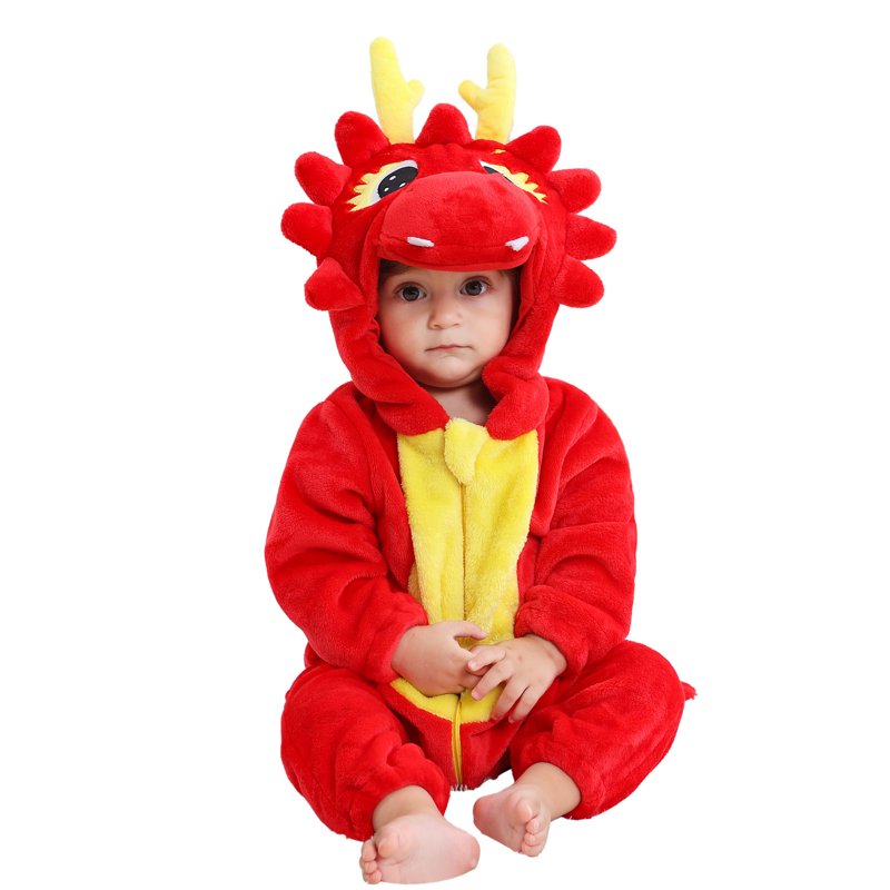 Toddler Animal Cosplay Jumpsuit - Red, 12-18 Months, Cute Flannel Kids Outfit