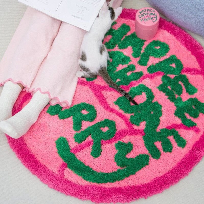 Halloween Plush Round Rug 80x80cm - Thickened Flocked Cake Pattern Non-Slip Machine Washable