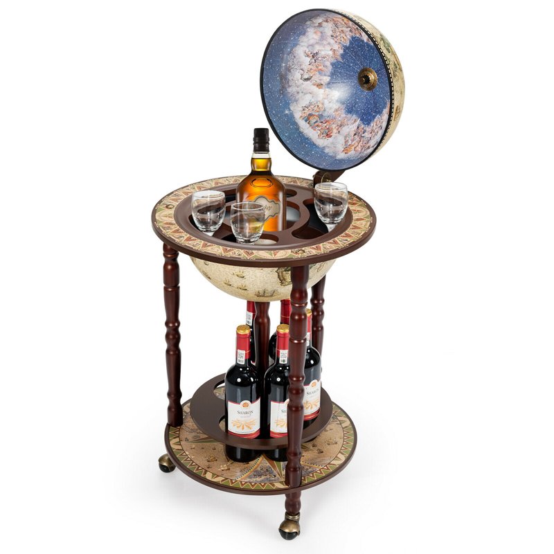 Italian-Style 17'' Wood Globe Wine Rack with Casters