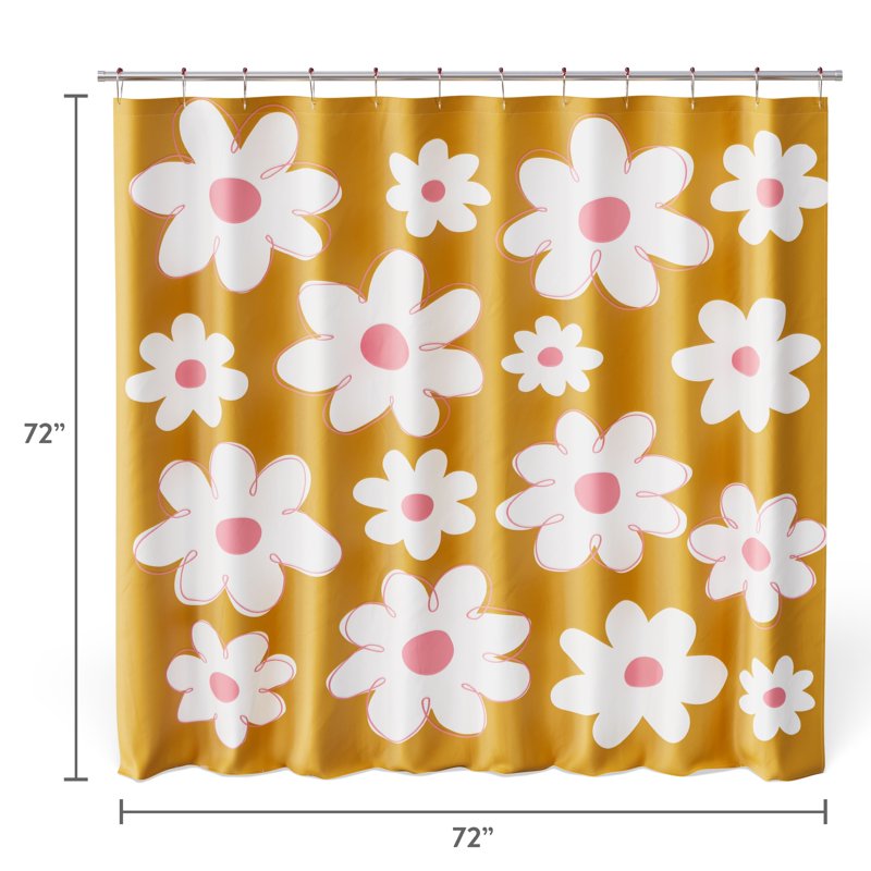 Kids Daisy Fabric Shower Curtain with Hooks Set - 72x72 Inches - Multicolor Geo Pattern