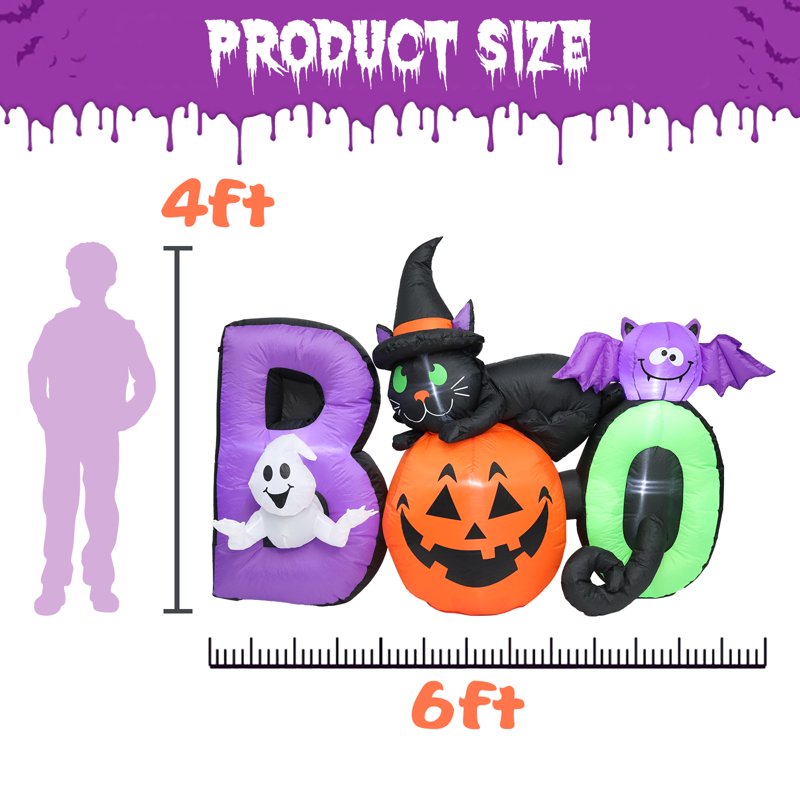 Halloween Inflatable Yard Decoration 6 Ft Pumpkin Ghost Black Cat & Bat Lighted