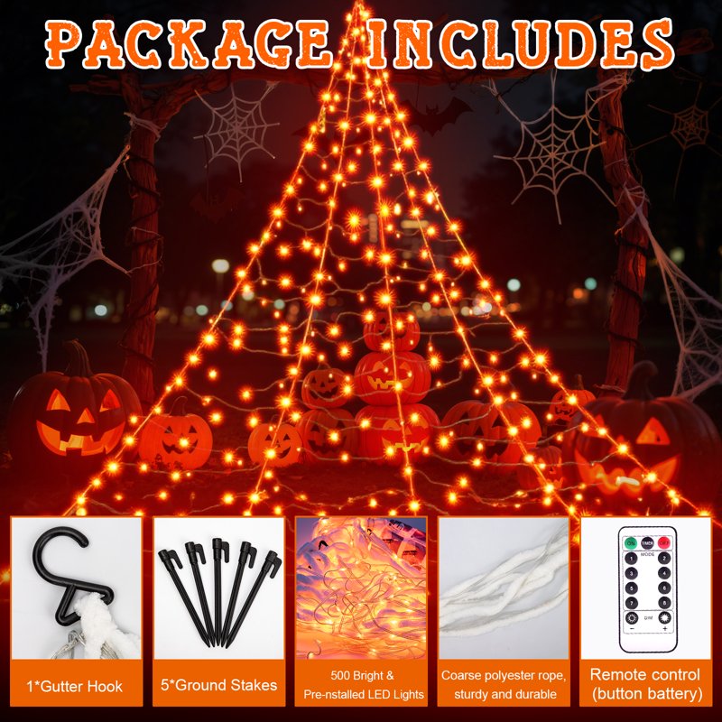 Halloween Spider Web Lights Outdoor 500 LED Orange & Purple Halloween Decorations