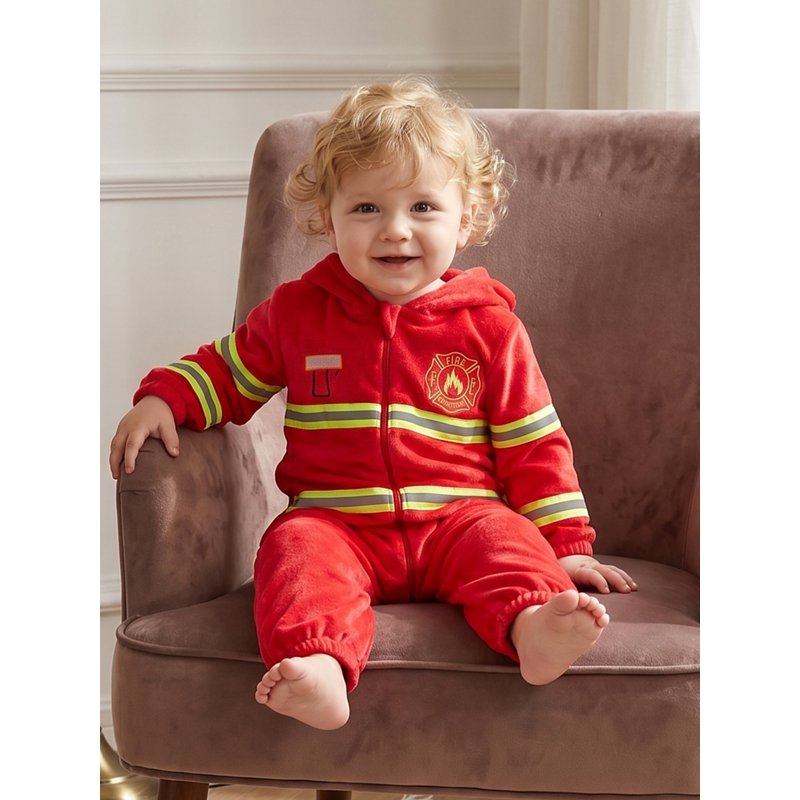 Toddler Firefighter Costume Romper - Red 12-18 Months Halloween Kids Dress-Up