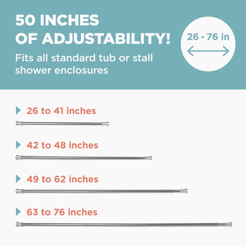 Adjustable Tension Shower Rod - 26 to 76 Inches Brushed Nickel - No Tools Needed