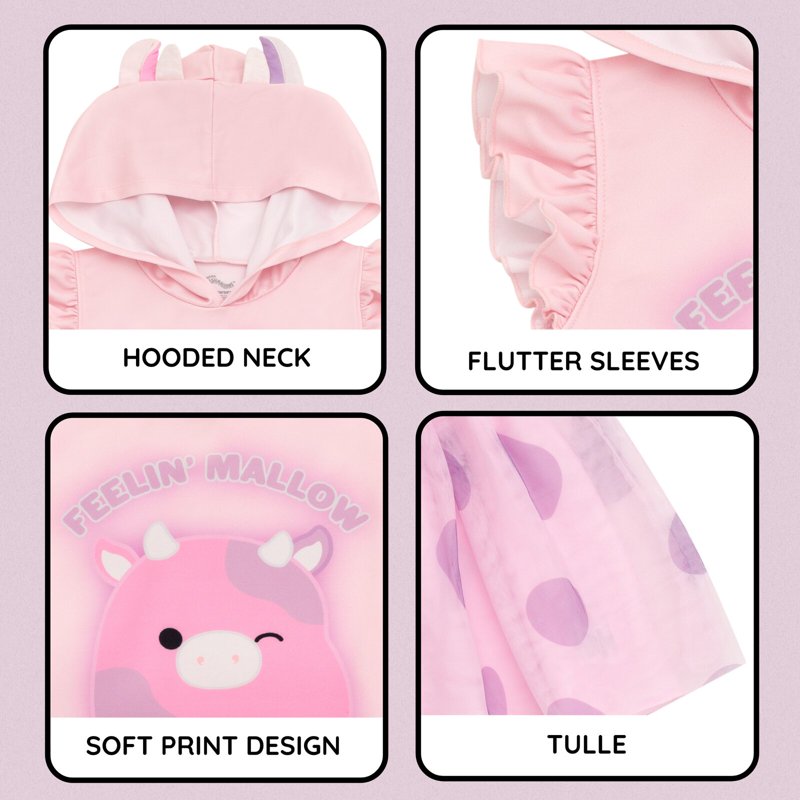 Toddler to Big Kid Squishmallows Patty the Cow Cosplay Tulle Dress - Pink, 7-8