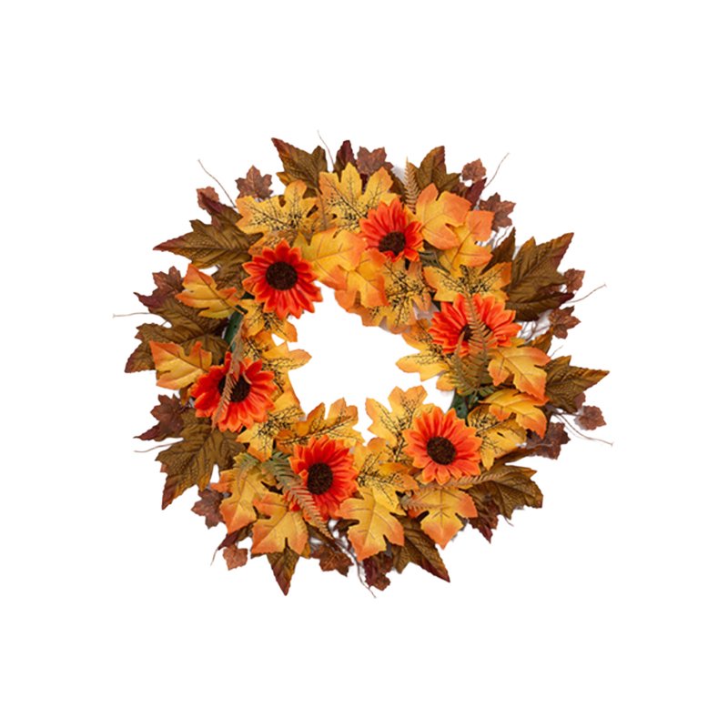 Fall Wreath with Sunflower, Rose, Pumpkin & Maple Leaves for Door & Fireplace Decor