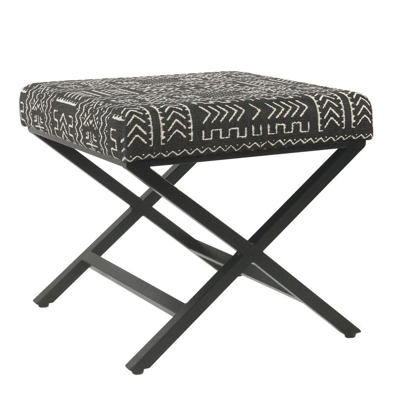 Modern Upholstered Metal Ottoman with Cushion - Black & Cream