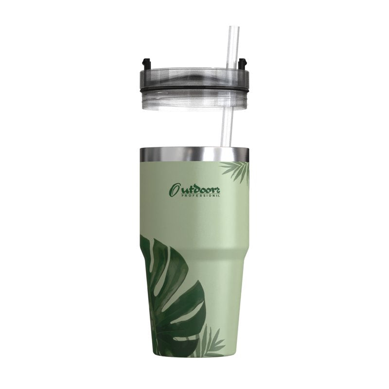 20 Oz Stainless Steel Insulated Tumbler with Straw - Tropical Green