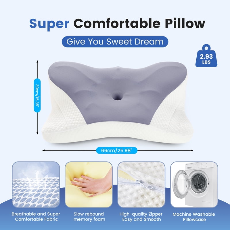 King Size Contour Memory Foam Pillow for Neck Pain Relief - Dark Gray