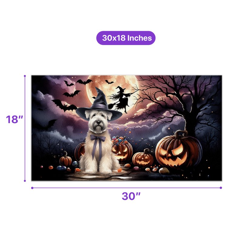 30x18 Inch Rubber Doormat with Soft Coated Wheaten Terrier & Pumpkins Halloween