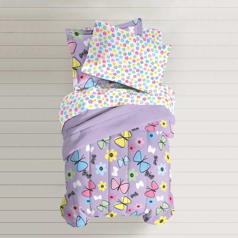 Full Size Dream Factory Sweet Butterfly Child Comforter Set - Microfiber, 7 Pieces