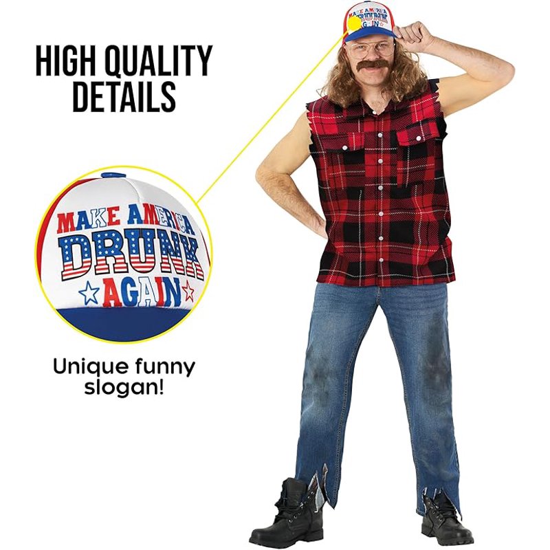 Men's Hillbilly Costume Halloween Fancy Dress - Large Red Variant