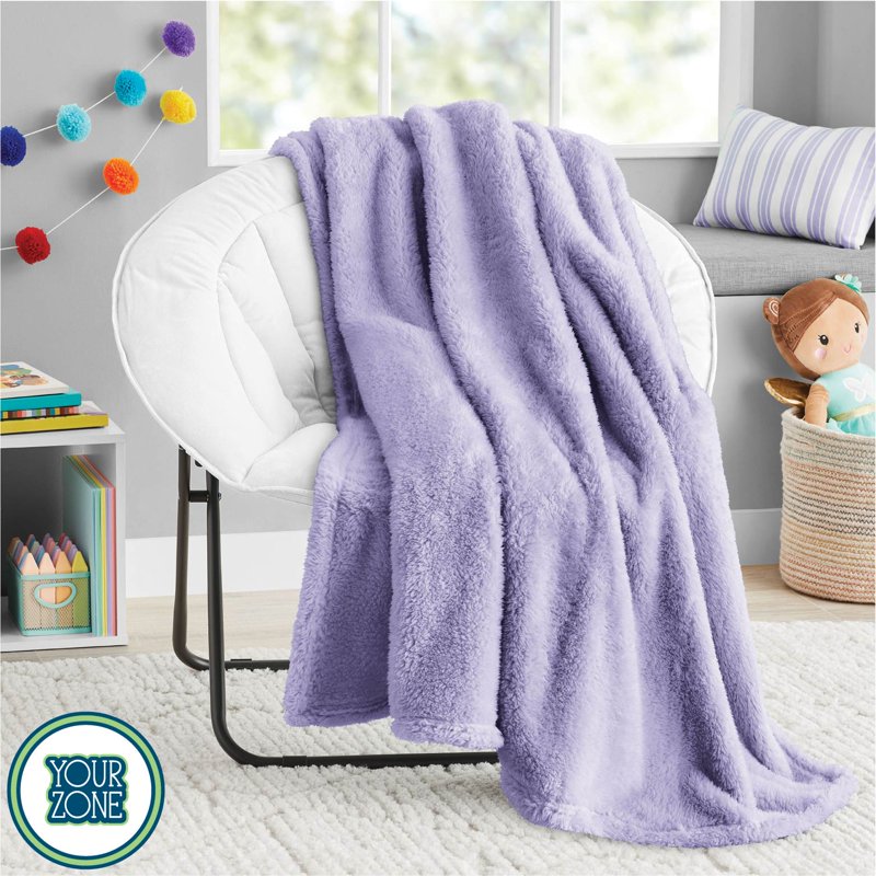 (4 Pack) Kids Purple Faux Fur Throw Blankets - 72 x 50 Inches, Recycled Polyester, Soft Cozy Comfort