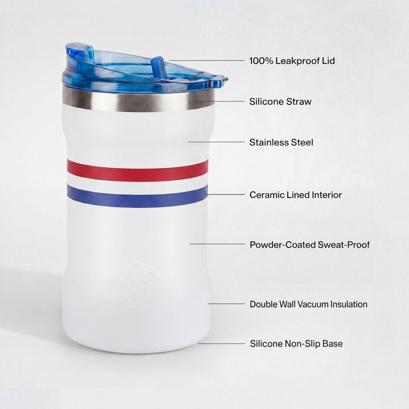 16oz Stainless Steel Can Tumbler with 2-in-1 Lid - Patriotic Red & Blue Stripe