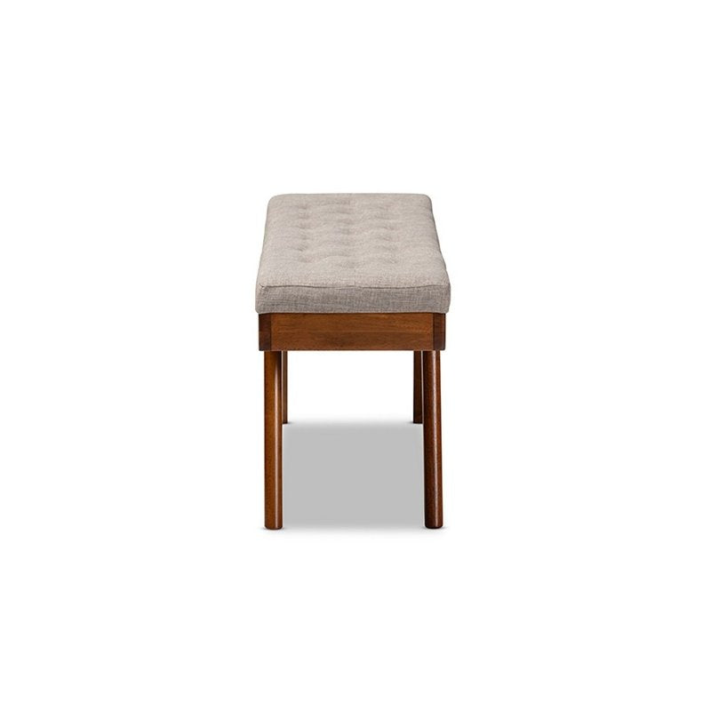 Mid-Century Modern Upholstered Dining Bench - Light Grey & Oak