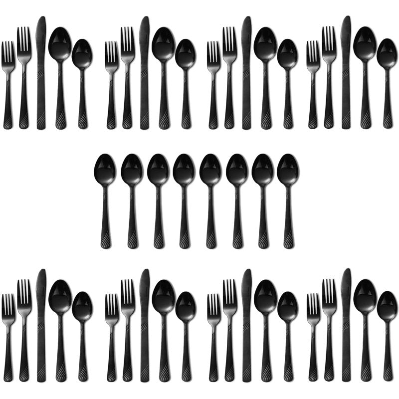 48-Piece Stainless Steel Flatware Set - Black Swirl Design