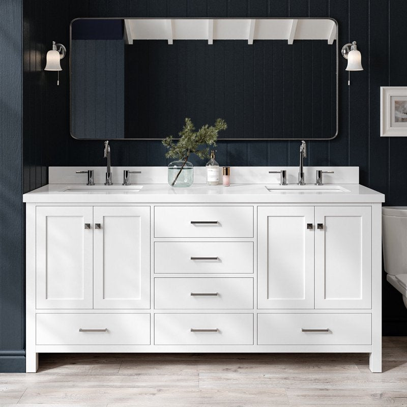 Ariel Cambridge 73-Inch Double Sink Vanity with White Quartz Countertop - White Variation