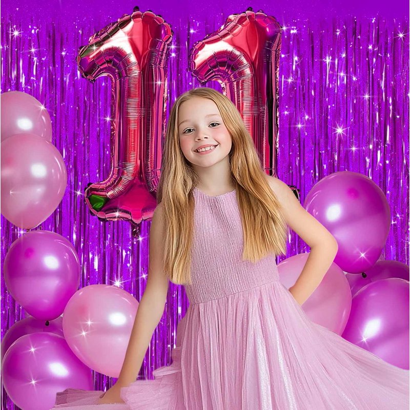 Purple Foil Fringe Curtain - 4 Pack Blinking Light Bright Party Decorations for Events