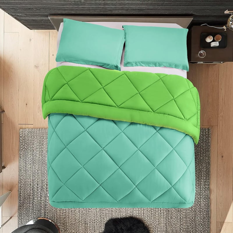 Reversible Down Alternative Comforter Set Twin XL - Aqua & Lime Microfiber Bedding