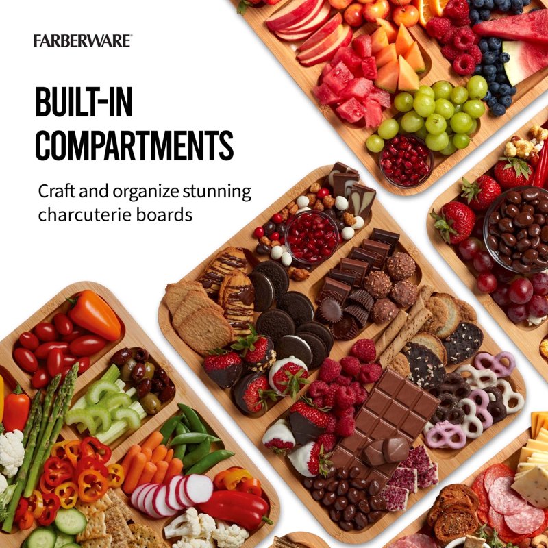 Bamboo Charcuterie Board with 6 Compartments - 11x14