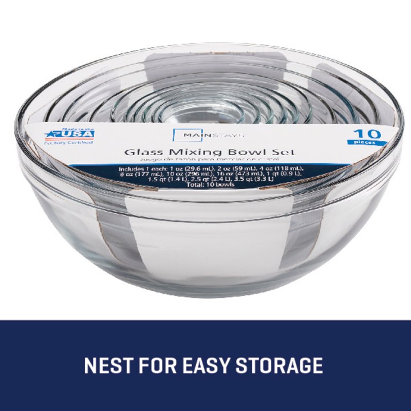 Versatile Glass Mixing Bowls Set - 10 Piece with Nesting Design