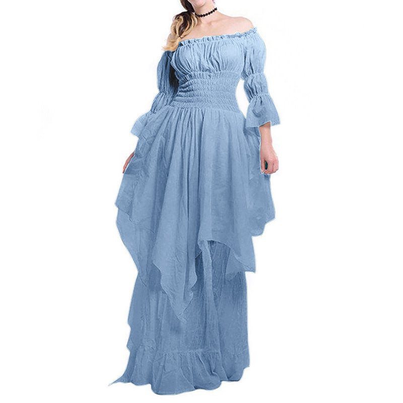 Sky Blue Maxi Dress for Women Long Sleeve Floor Length Plus Size Cosplay Dress XXL