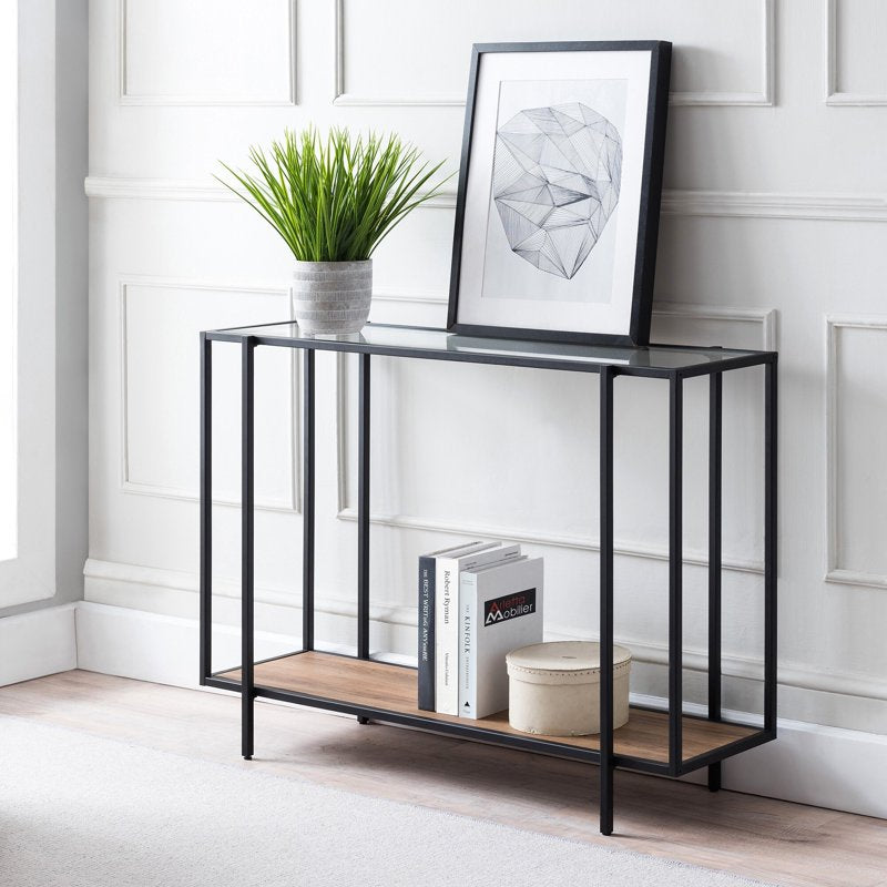42" Wide Rectangular Console Table with MDF Shelf - Blackened Bronze & Oak