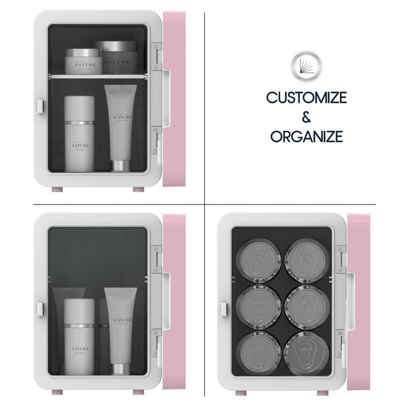 Mini Cooler with LED Mirror - 4L Pink Beauty Fridge