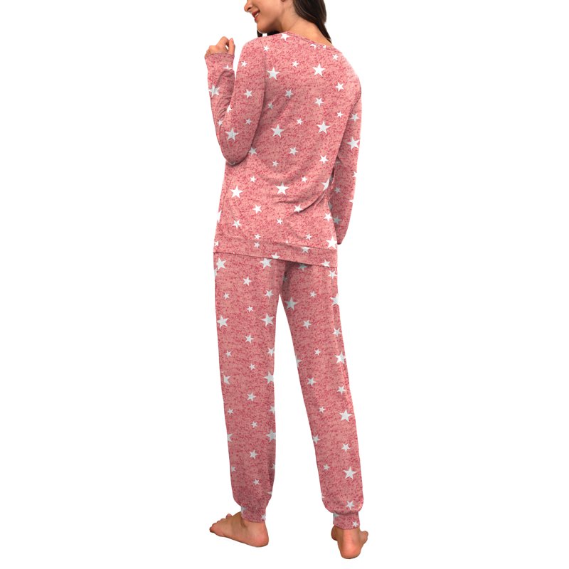 Women's Pajama Set Long Sleeve Sleepwear Lounge Sets with Pockets - White Star Red, S