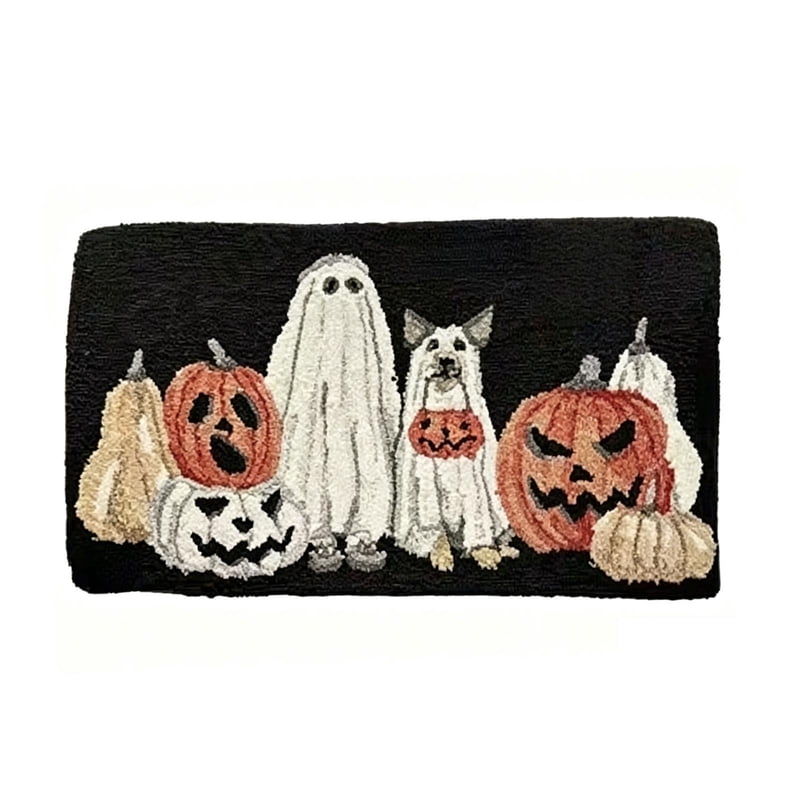 Halloween Ghost & Pumpkin Doormat - Spooky Washable Rug with Variation H