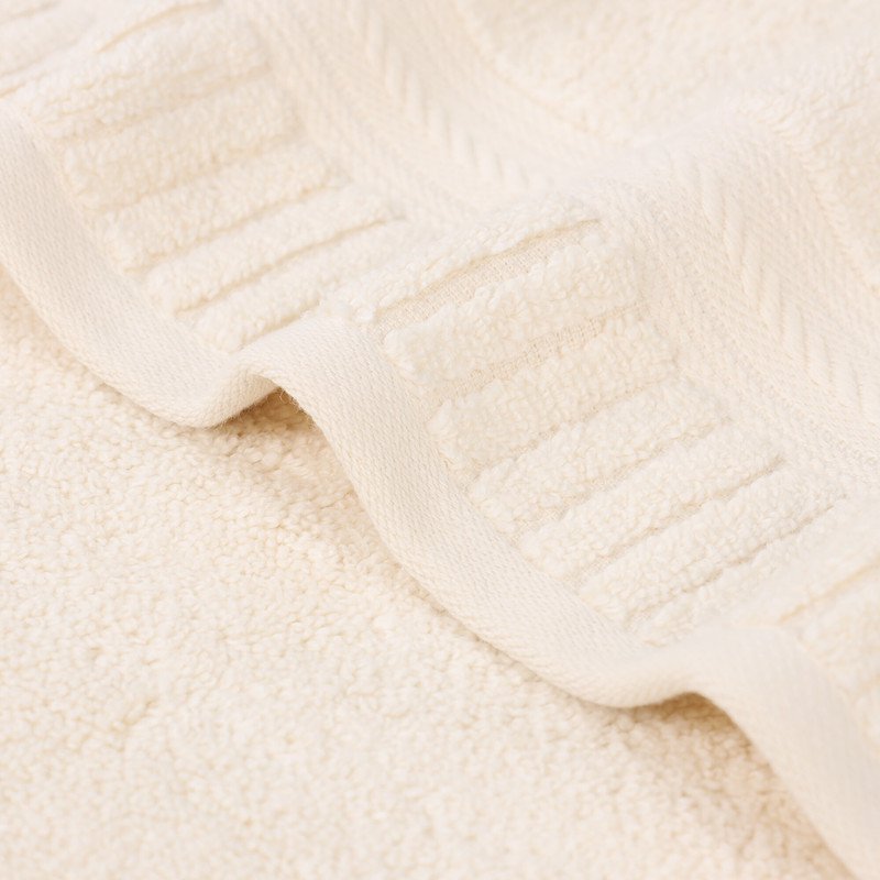 Ivory 3 Piece Towel Set - Zero Twist Cotton, Ribbed Border & Dobby Design