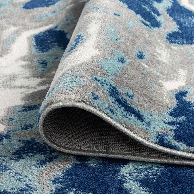 Blue Contemporary Abstract Area Rug 7'11'' x 10'3'' for Living Room & Bedroom