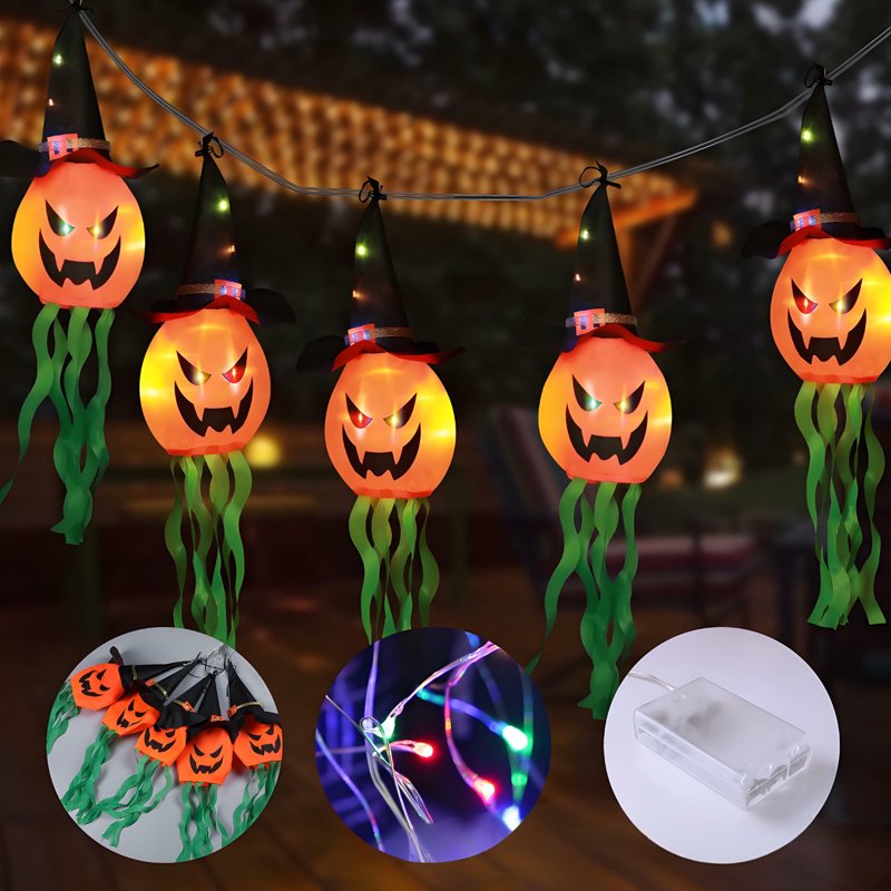 Halloween String Lights with Orange Pumpkin Design - Indoor & Outdoor Decor