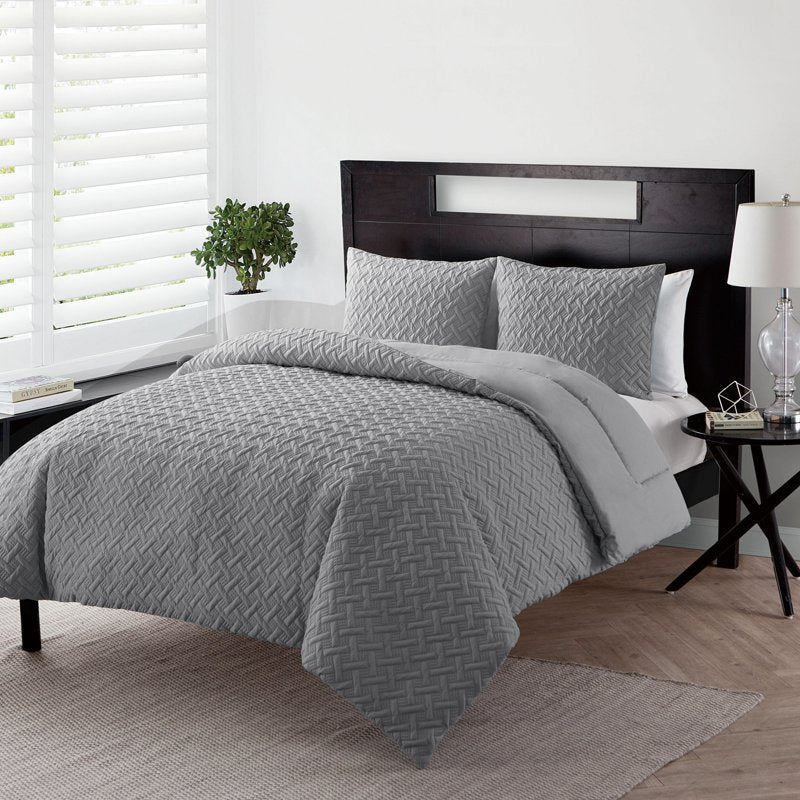 Twin/Twin XL Grey Geometric Comforter Set - Microfiber Bed Bedding