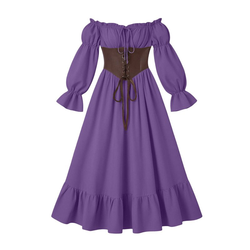 Gothic Corset Maxi Dress for Women Halloween Victorian Long Dress BB-Purple XL