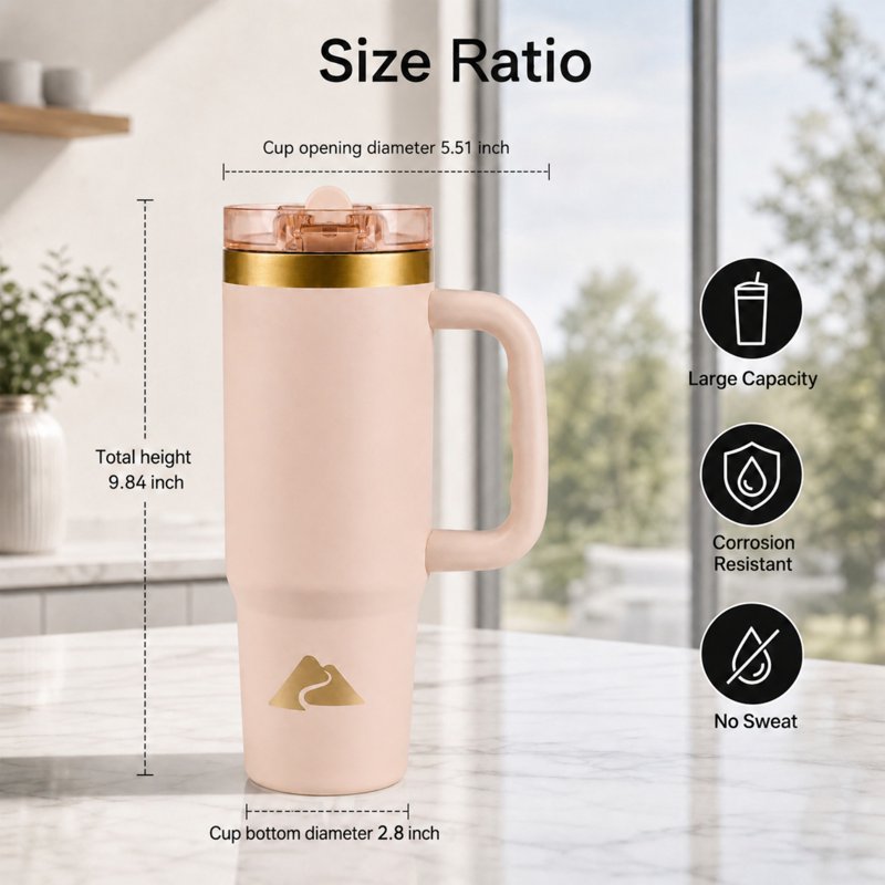 30 oz Insulated Travel Tumbler with Handle - Frosted Peach