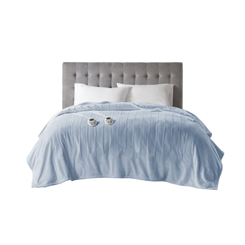 Queen Polyester Cotton Heated Blanket - Light Blue, Microlight, 10 Heat Settings
