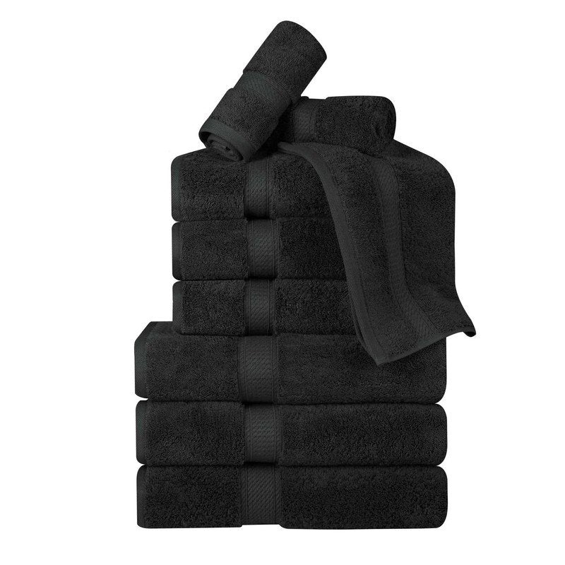 Egyptian Cotton Heavyweight 9-Piece Towel Set - Black, Soft & Absorbent
