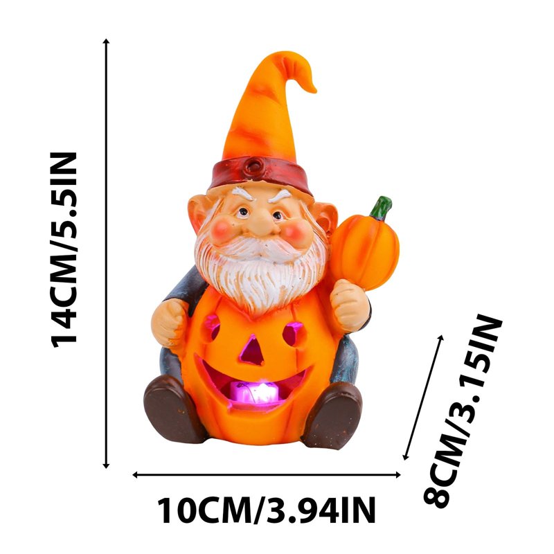 Luminous Pumpkin Gnome Ornament - Resin Halloween Garden Statue #354C