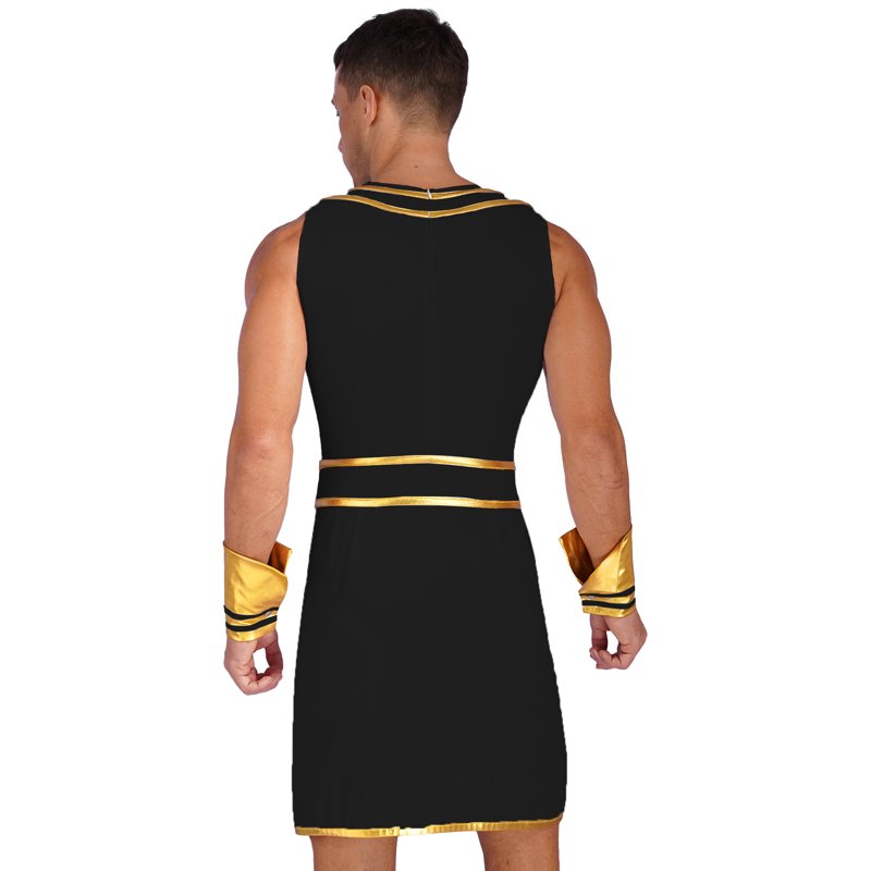 Men Egyptian Pharaoh Costume Set Black L - Sleeveless Dress, Snake Head Hat & Cuffs