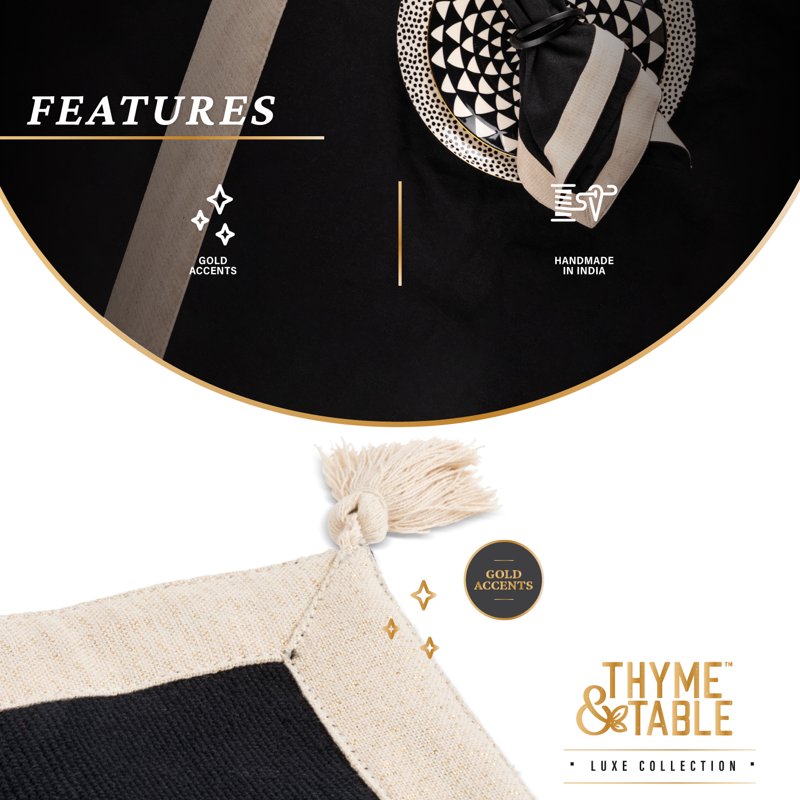 Black and Gold Border Placemat Set - 14" x 19" - 6 Pack