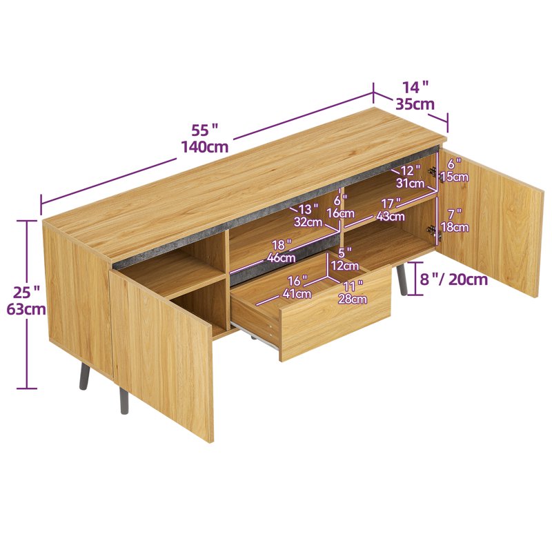 Farmhouse TV Stand with LED Lights - Holds TVs Up to 55 Inch