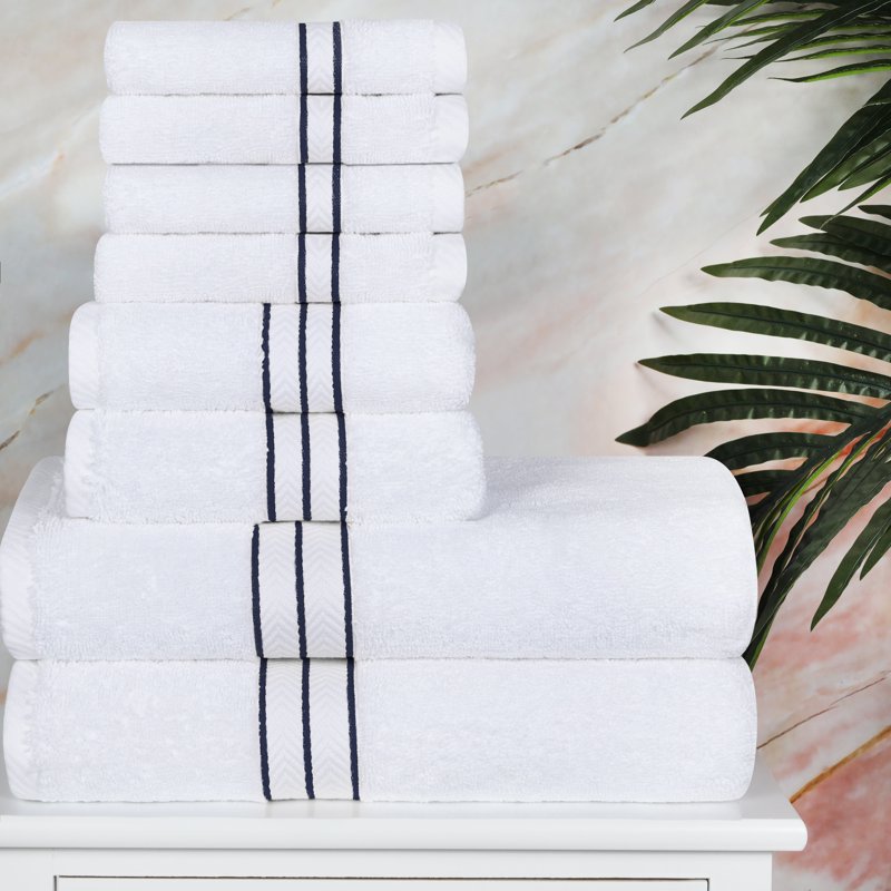 Navy Blue Turkish Cotton 8-Piece Towel Set - Superior Ultra-Plush, Hotel-Quality