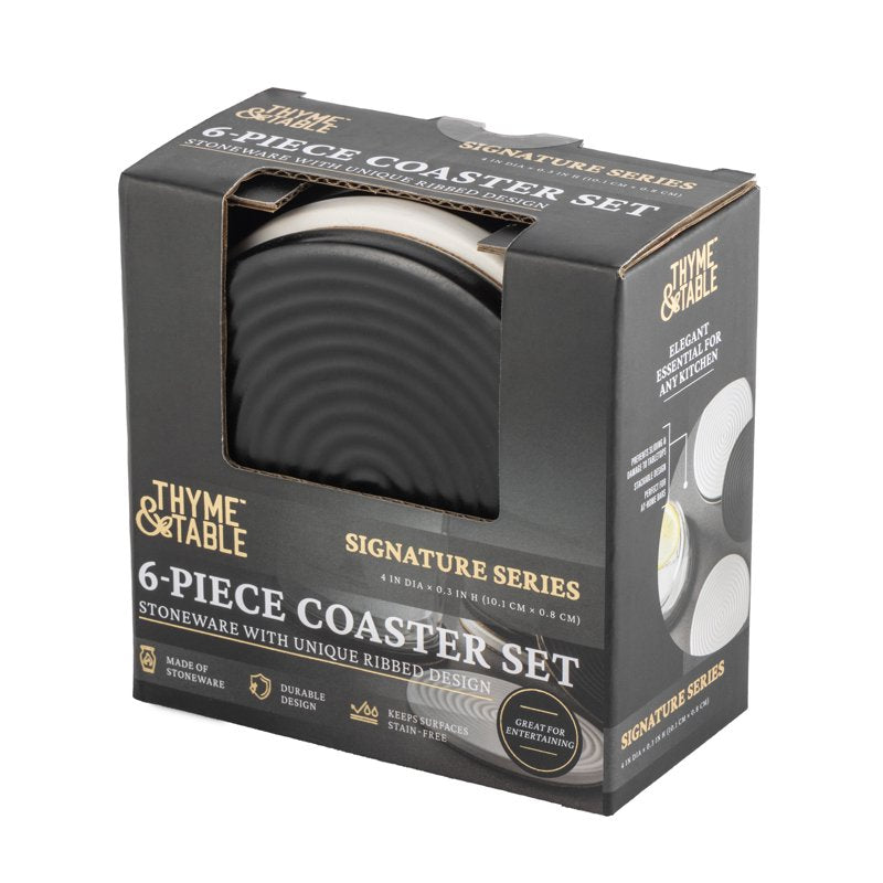 Ceramic Ribbed Coaster Set - 8 Pack, Black & White