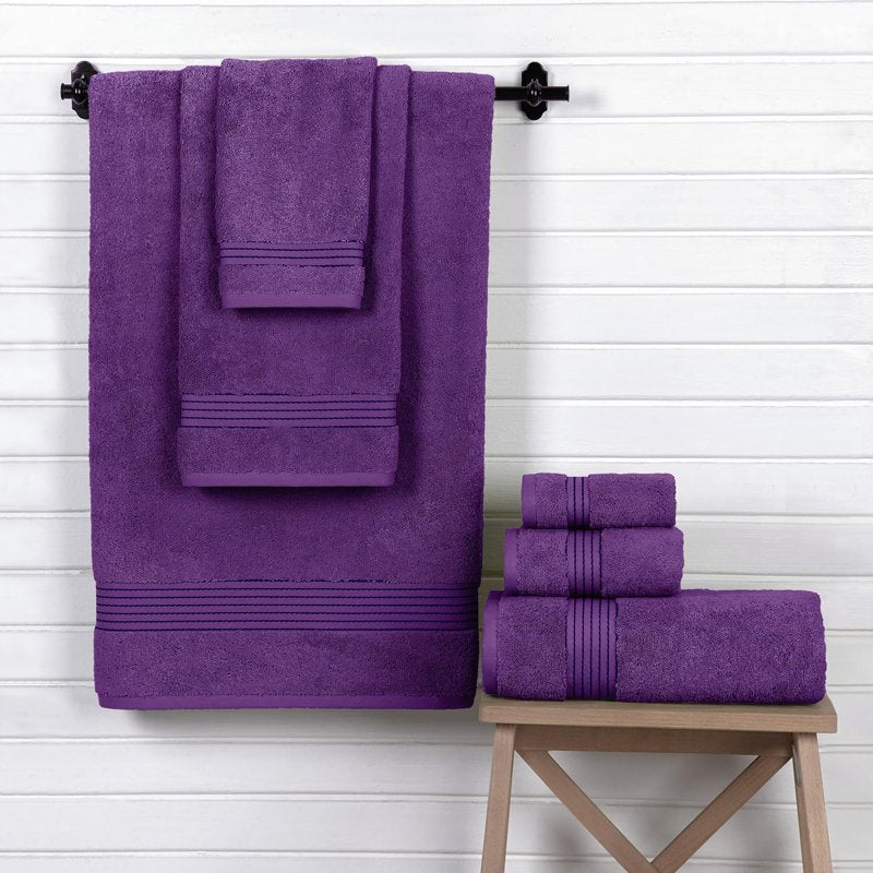 Purple 6-Piece Turkish Cotton Bath Towel Set - Luxury Soft & Absorbent