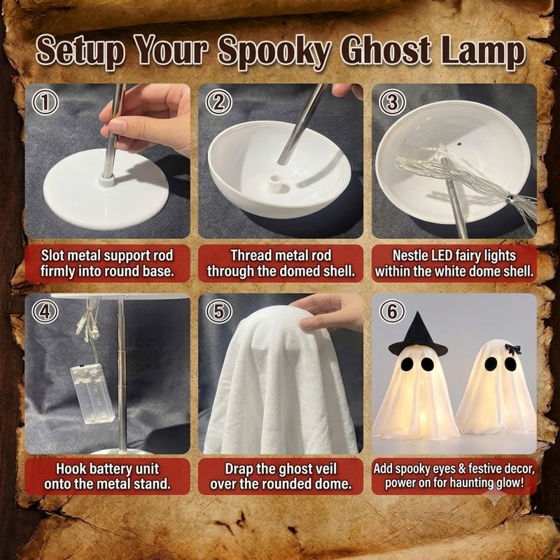 Halloween Ghost Decorations Set with Lights & Timer - Indoor Tabletop Decor